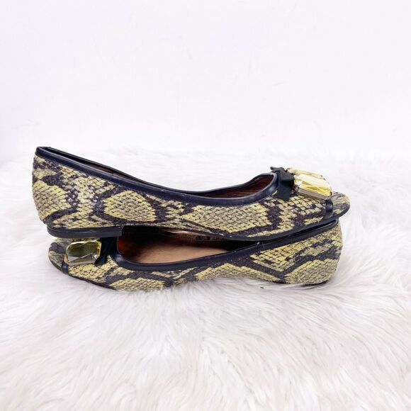 LOGO Lori Goldstein 9 M Womens Green Python Print Embellished Peep Toe Flats - Picture 8 of 10